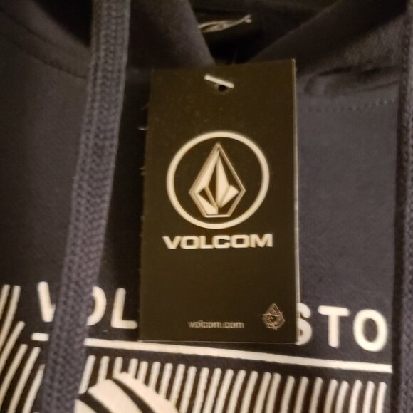 Volcom Stone Men's Navy Blue Hoodie White Waves Small Hooded Sweatshirt NWT - Picture 5 of 6